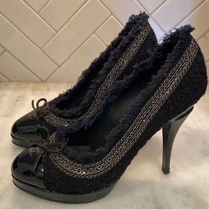 Chanel tweed black heels -size 37/7